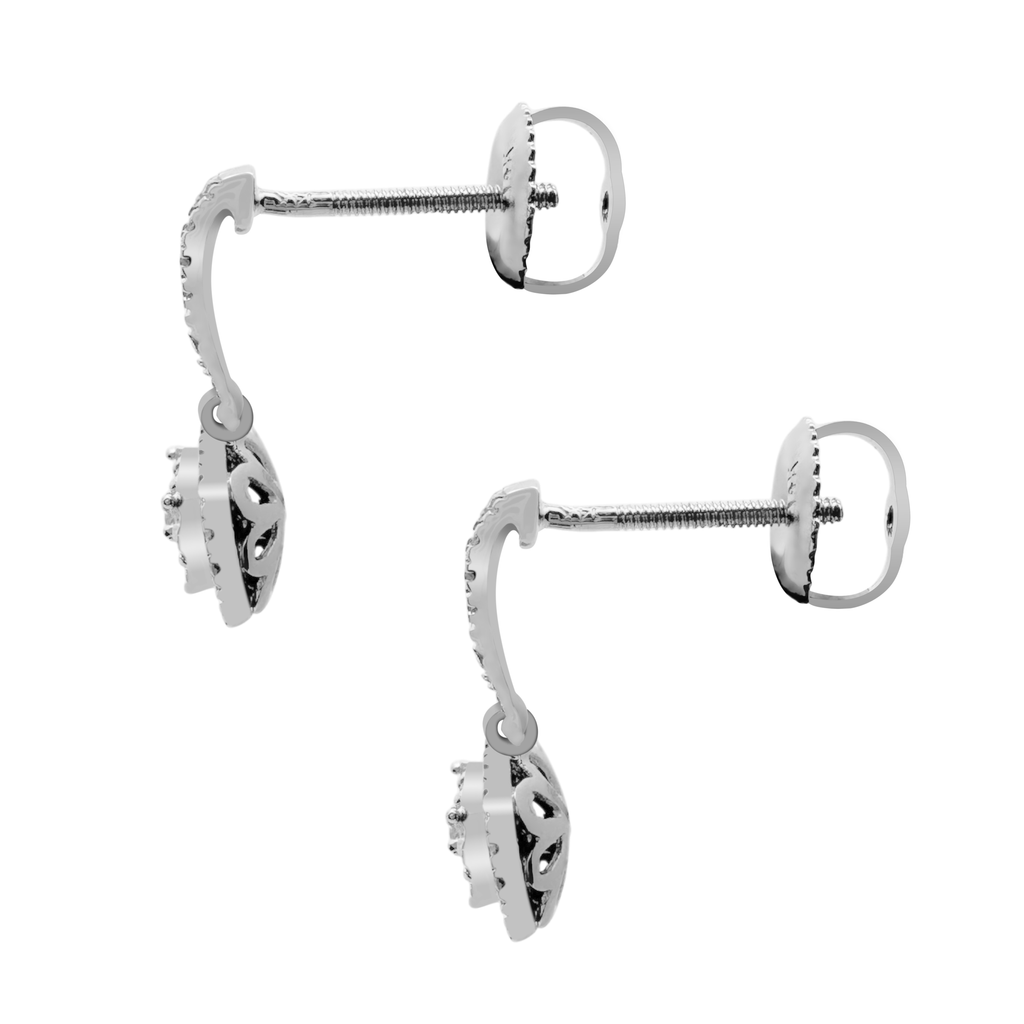 0.33Ctw 14K White Gold Square Diamond Cluster Drop Earrings