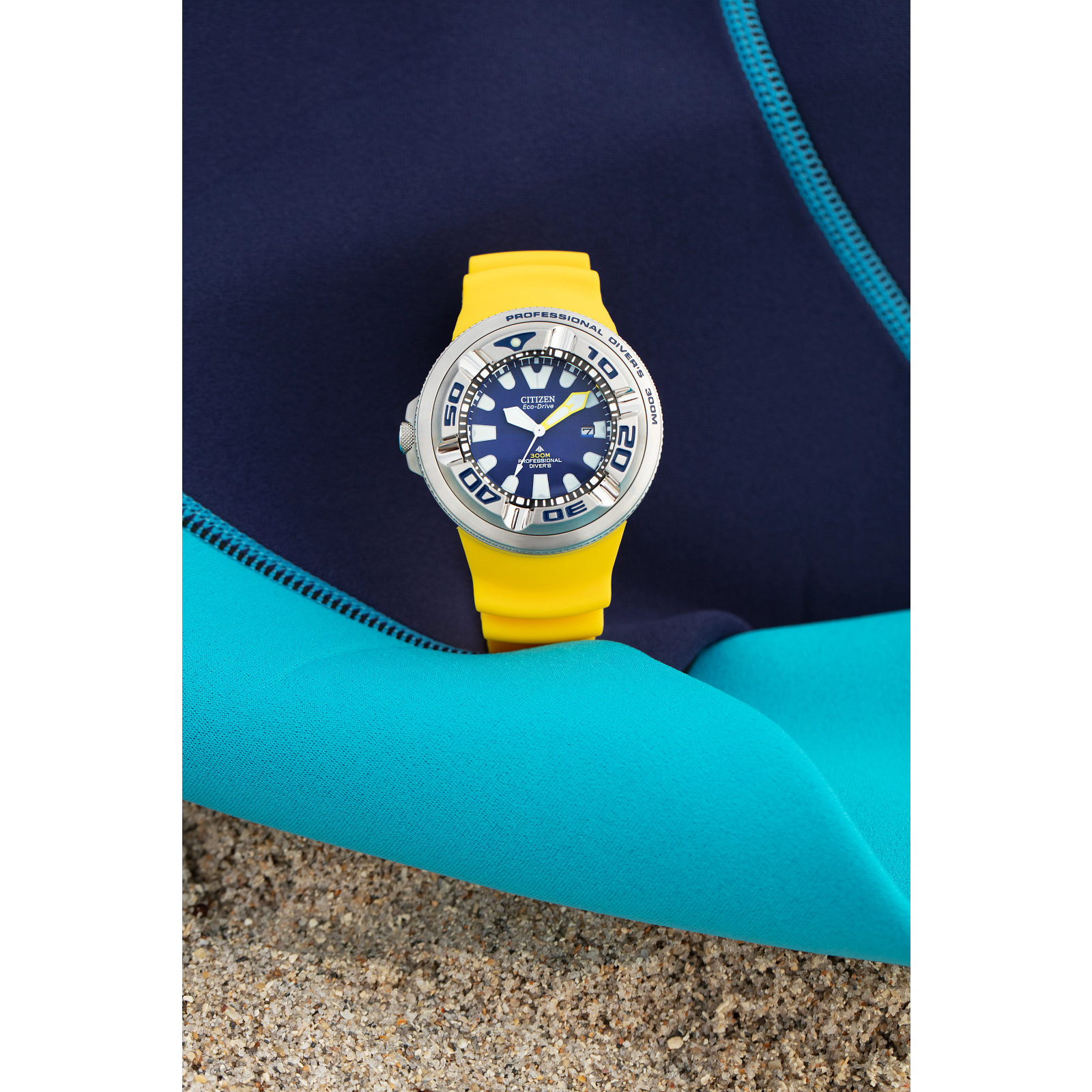 Citizen Pro Master Dive Ecozilla Mens Eco Drive Watch (Bj8058-06L) Yellow Straps Blue Dial