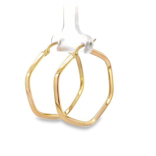 14K Yellow Gold Hexagon Hoop Earrings 1.4Dwt