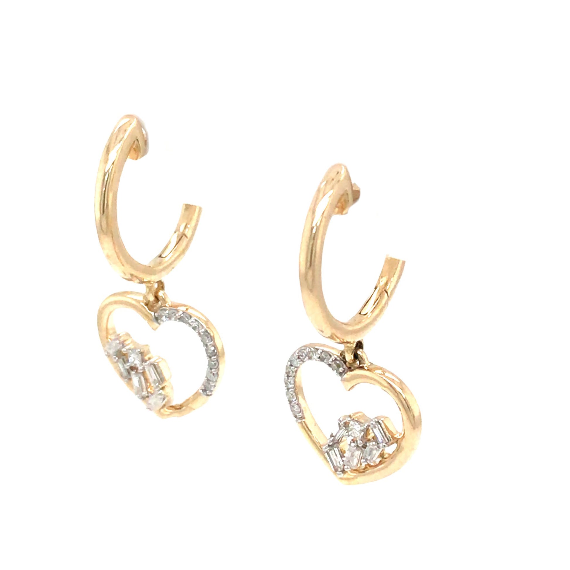 0.18Ctw 14K Yellow Gold  Heart Diamond Earrings 2.1Dwt