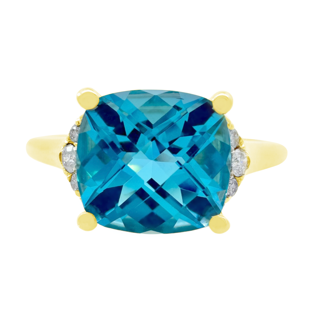 0.07Ct Dia 2.61Ct Bt 14K Yellow Gold Dia & Swiss Blue Topaz Fashion Ring Size 7 1.8Dwt