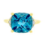0.07Ct Dia 2.61Ct Bt 14K Yellow Gold Dia & Swiss Blue Topaz Fashion Ring Size 7 1.8Dwt