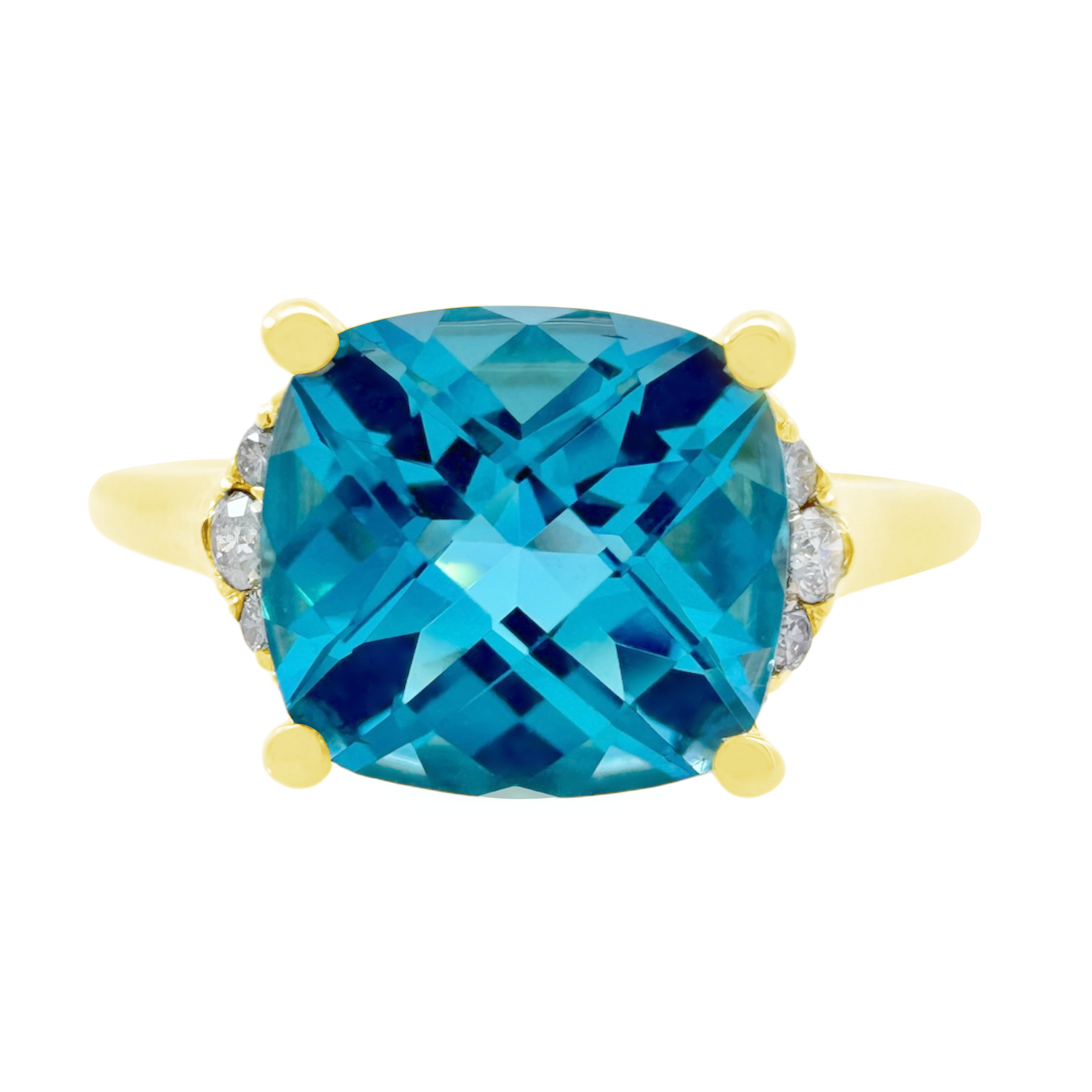 0.07Ct Dia 2.61Ct Bt 14K Yellow Gold Dia & Swiss Blue Topaz Fashion Ring Size 7 1.8Dwt