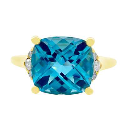 0.07Ct Dia 2.61Ct Bt 14K Yellow Gold Dia & Swiss Blue Topaz Fashion Ring Size 7 1.8Dwt