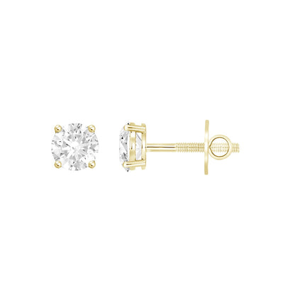 2.0Ctw 14K Yellow Gold Lab Grown Round Diamond Solitaire Stud Earrings
