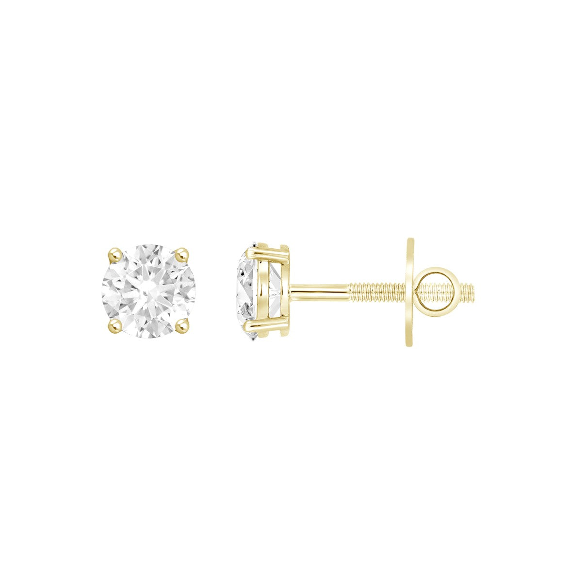 1.50Ctw 14K Yellow Gold Lab Grown Round Diamond Solitaire Stud Earrings