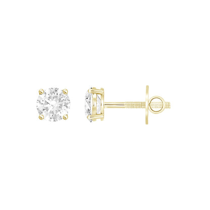 1.50Ctw 14K Yellow Gold Lab Grown Round Diamond Solitaire Stud Earrings