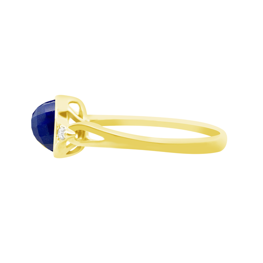 0.02Ct Dia 1.21Ct Lp 14K Yellow Gold Dia & Lapis Fashion Ring Size 7 1.3Dwt