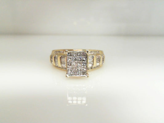 1.00Ctw 10K Yellow Gold Diamond Composite Rectangular Engagement Ring  Size 7 2.9Dwt