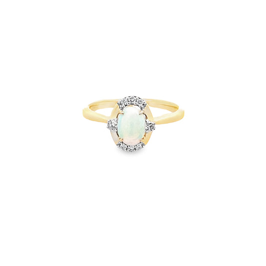 0.58 Opob/0.11Ctw Dird 14K Yellow Gold White Opal & Dia Ring Size 7 1.6Dwt