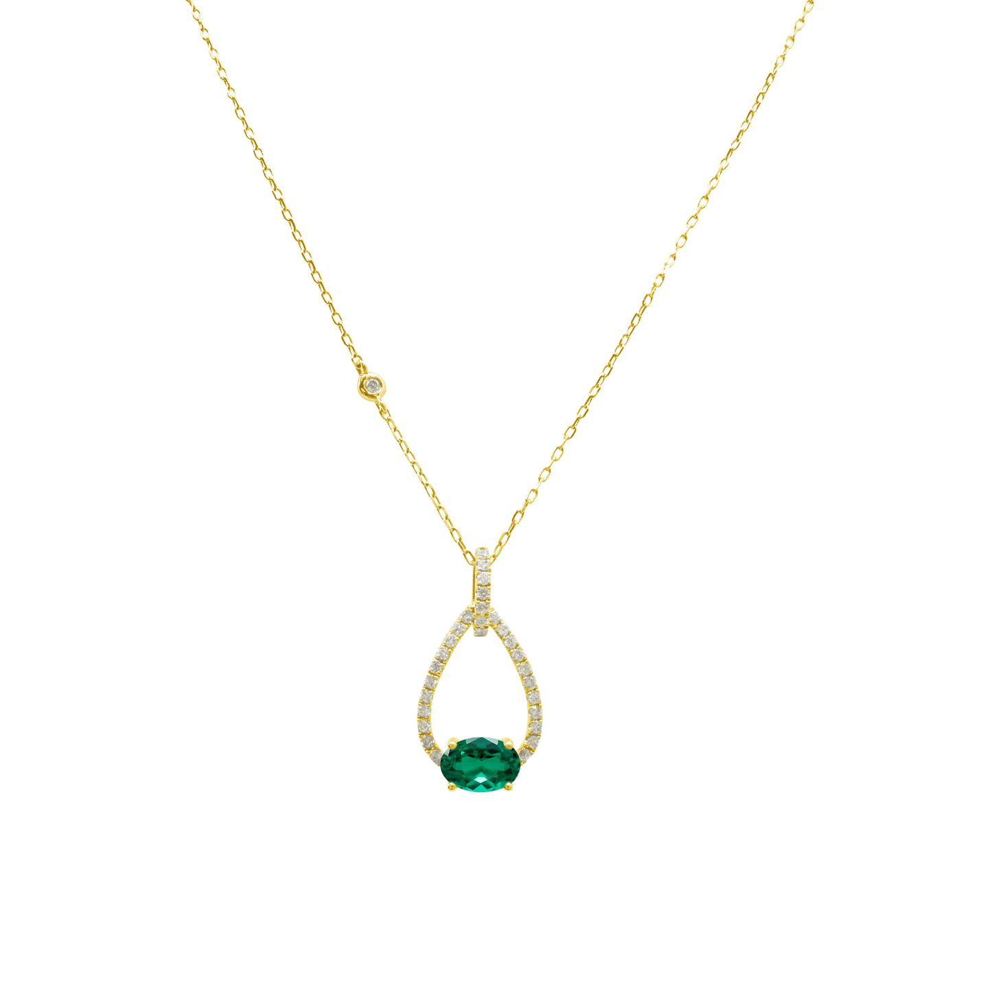 0.16Ct Dia 0.40Ct Emerald 14K Yellow Gold Dia & Emerald Necklace 18In 1.2Dwt