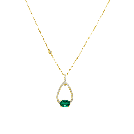 0.16Ct Dia 0.40Ct Emerald 14K Yellow Gold Dia & Emerald Necklace 18In 1.2Dwt