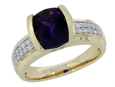 1.75Ctw Amethyst &0.19Ctw Diamond 14K Yellow Gold Fashion Ring Size 7 3.2Dwt