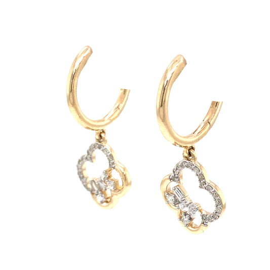 0.20Ctw 14K Yellow Gold Diamond Dangle Flower Earrings