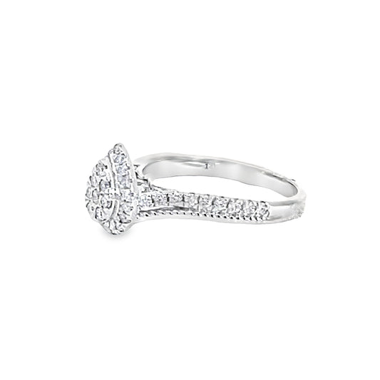 0.50Ctw 14K White Gold Pear Shaped Diamond Cluster Engagement Ring Size 7