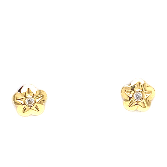 18K Yellow Gold Cz Flower Baby Stud Earrings