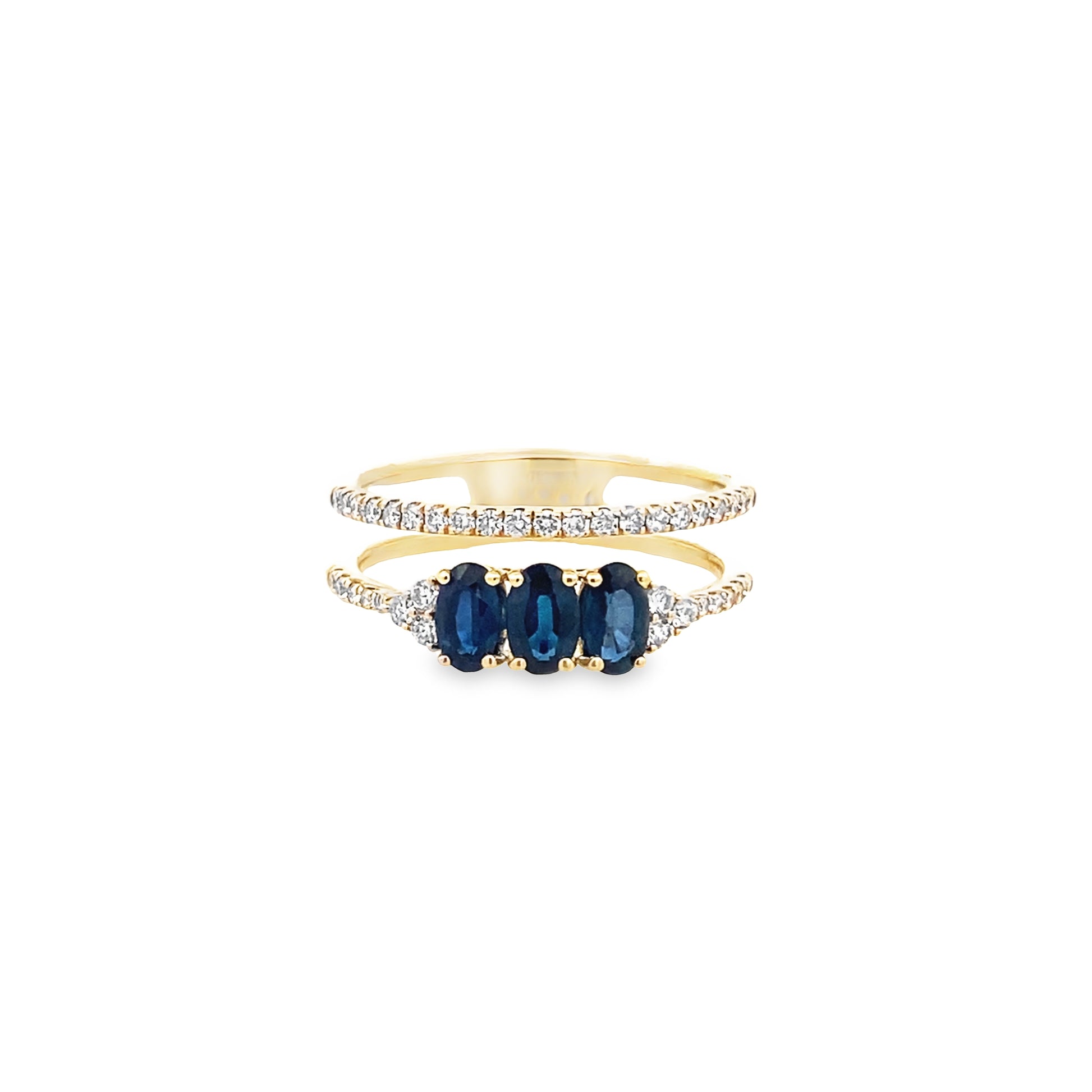 1.01Ctw Saov/0.32Dird 14K Yellow Gold Sapphire & Dia Ring Size 7  2.0Dwt