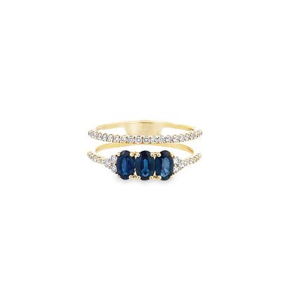 1.01Ctw Saov/0.32Dird 14K Yellow Gold Sapphire & Dia Ring Size 7  2.0Dwt