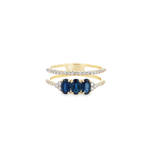 1.01Ctw Saov/0.32Dird 14K Yellow Gold Sapphire & Dia Ring Size 7  2.0Dwt