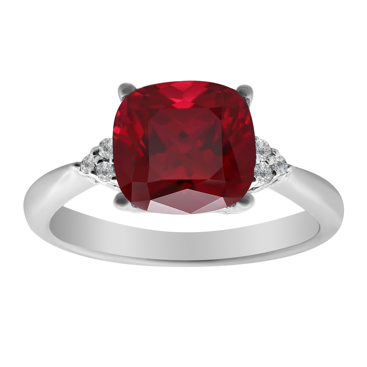 1.96 Gacu 0.05 Dird 14K White Gold Garnet & Dia Ring Size 7 2.3Dwt