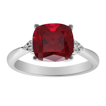 1.96 Gacu 0.05 Dird 14K White Gold Garnet & Dia Ring Size 7 2.3Dwt