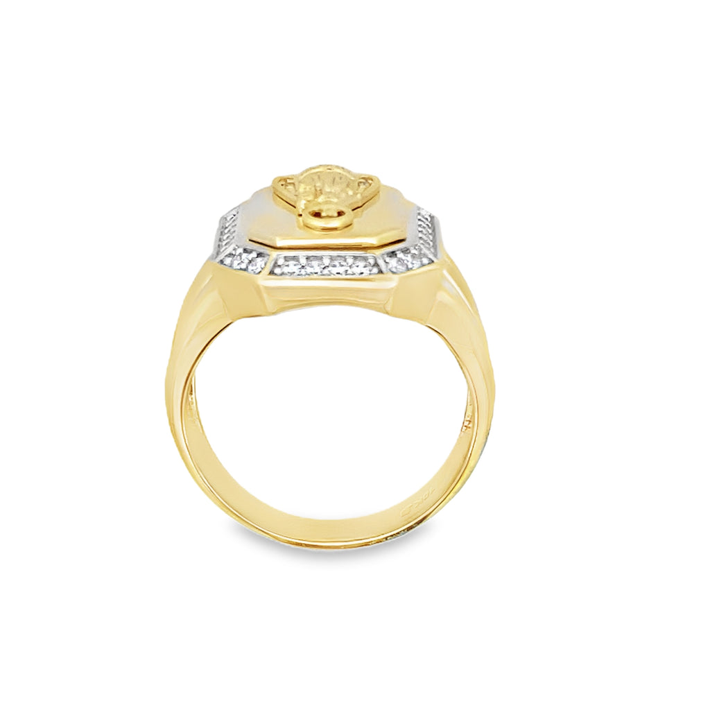 10K Two Tone Gold Cz Caridad Del Cobre Mens Ring Size 11 5.3Dtw