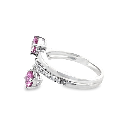 0.76 Psrd/0.17 Ctw Dird 14K White Gold Pink Sapphire & Dia Ring Size 7 2.8Dw