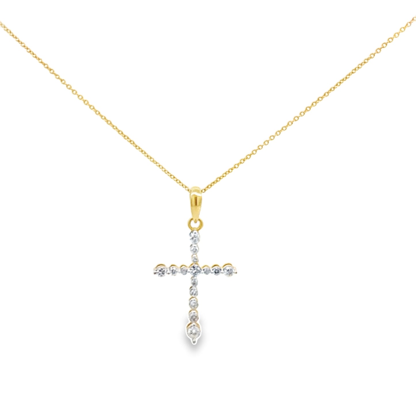 0.25Ctew 14K Yellow Gold Diamond Cross Necklace 20In 0.9Dwt
