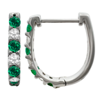 0.40Ctw 14K White Gold Diamond & Emerald Hoop Earrings