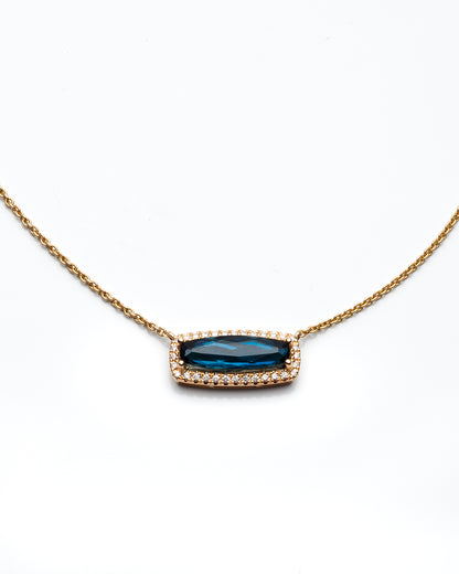 0.16Ctw Dia 2.95Ctw London Blue Topaz 14K Yellow Gold Necklace 18In 2.8Dwt