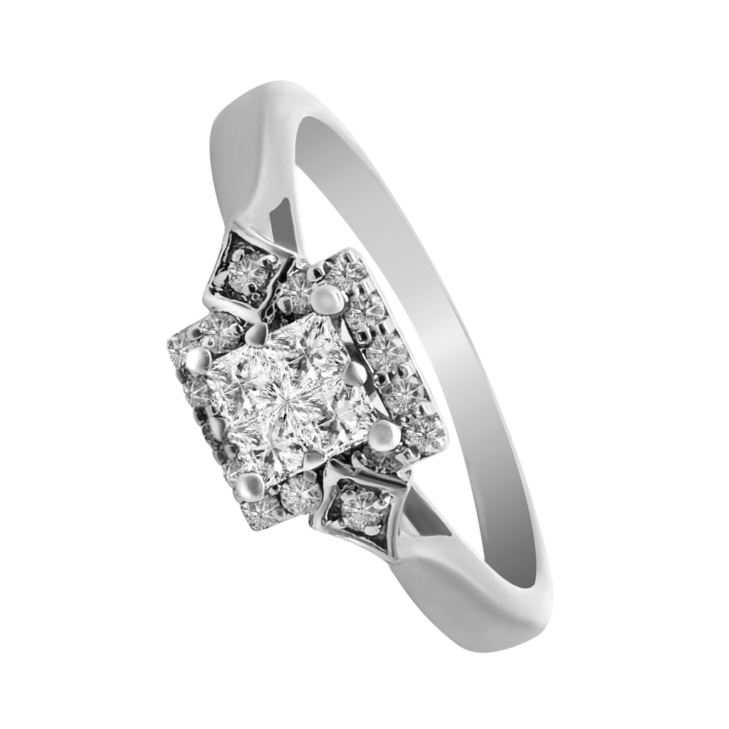 0.25Ctw 10K White Gold Diamond Engagement Ring Size 7 1.7Dwt