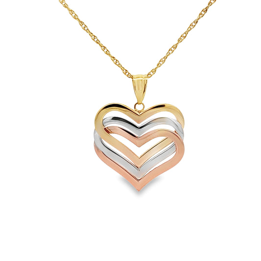 14K Tri Color Gold Three Hearts Pendant 1.2Dwt