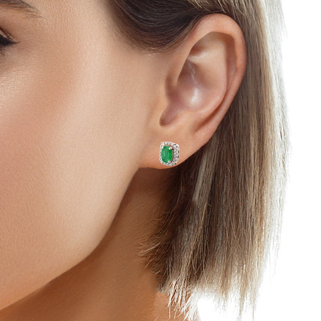 0.18Ctw Diamond 14K White Gold Emerald Center Stud Earr
