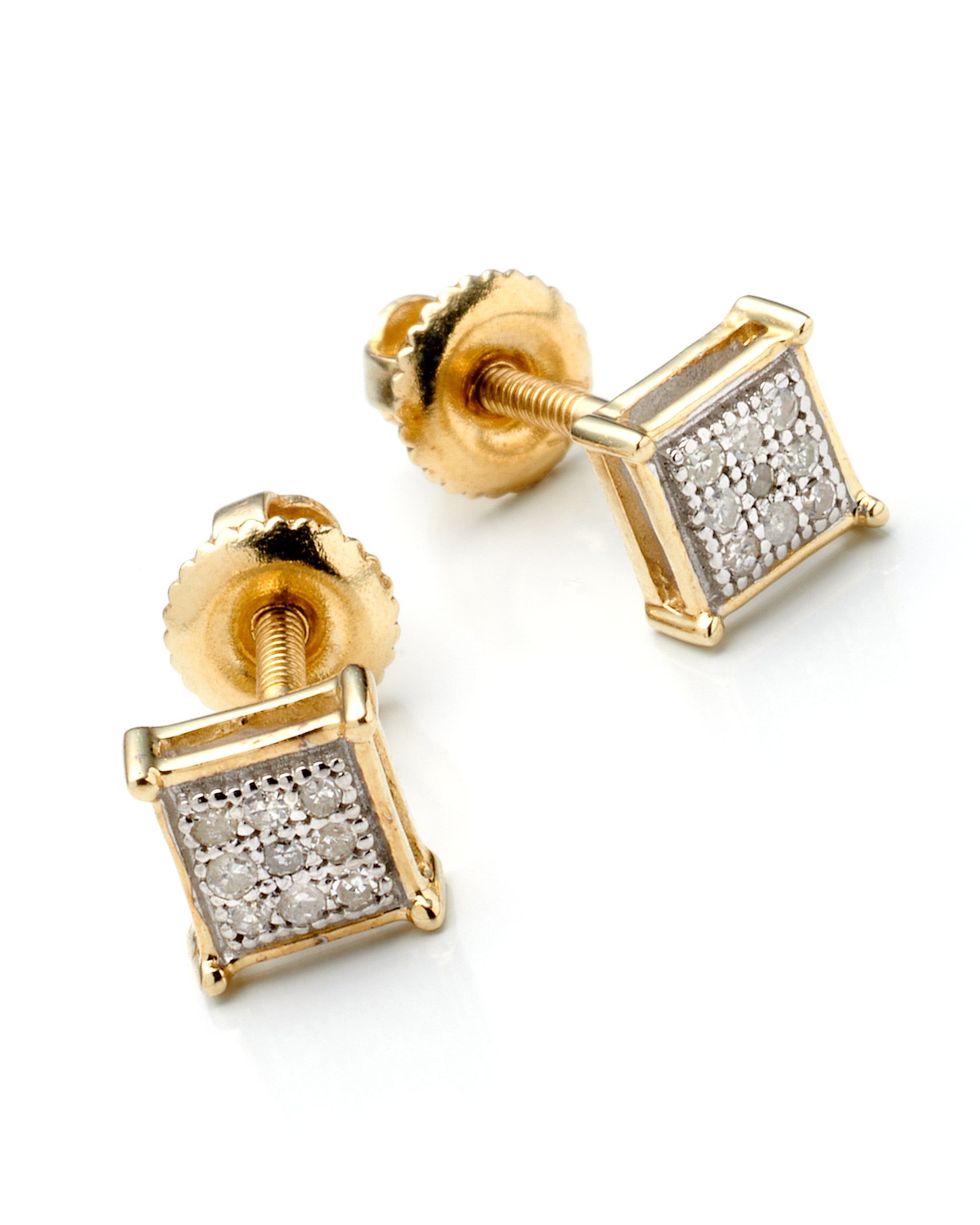 0.05Ctw 10K Yellow Gold Diamond Square Stud Earrings