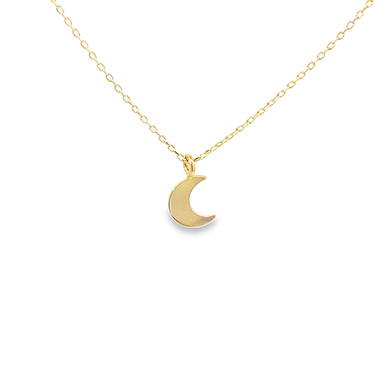 14K Yellow Gold Small Moon Pendant Necklace 18In