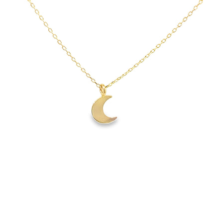 14K Yellow Gold Small Moon Pendant Necklace 18In