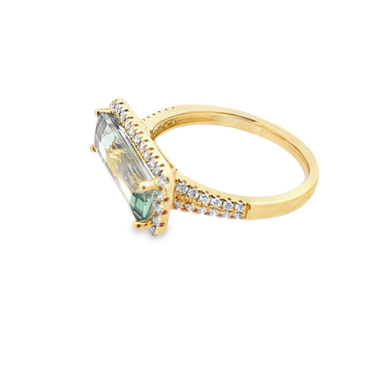2.53 Geamgt/0.36 Ctw Dird 14K Yellow Gold Green Amethyst & Dia Ring Size 7 2.4Dwt