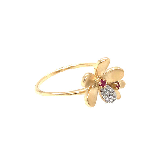 0.06Ctw Dia 0.05Ctw Ruby 14K Yellow Gold Flowers Ring Size 7
