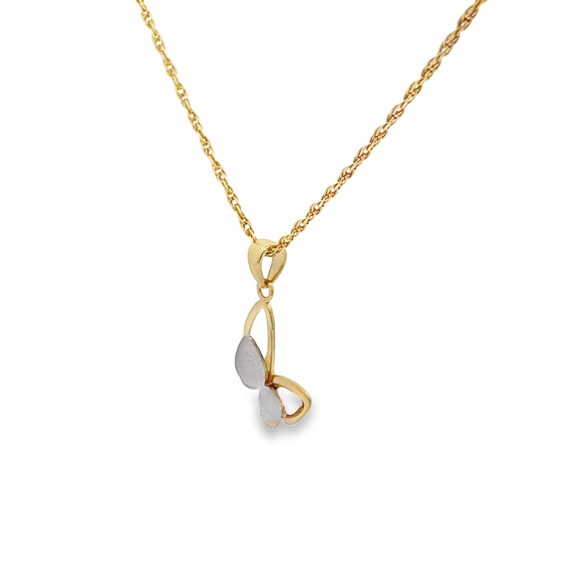 14K Two Tone Gold Butterfly Pendant 0.6Dwt