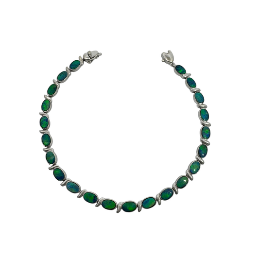 14K White Gold Blue Opal Tennis Bracelet 7In 5.0Dwt