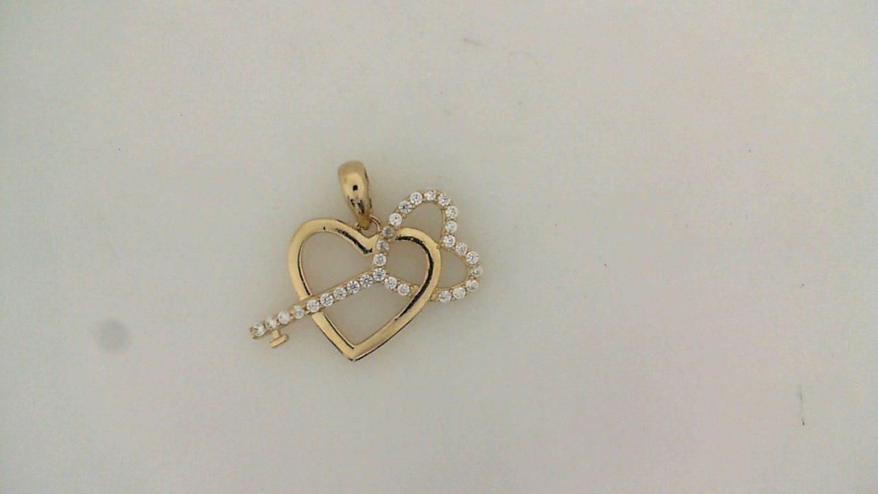 10K Yellow Gold Cz Key & Heart Pendant 1.2Dwt