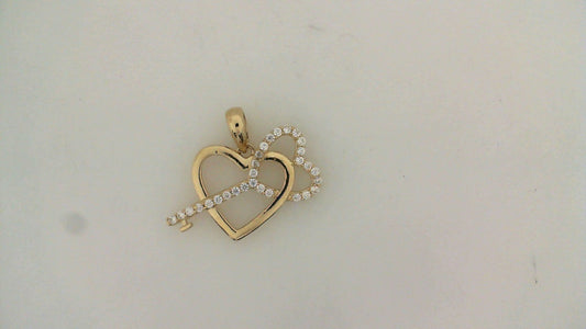 10K Yellow Gold Cz Key & Heart Pendant 1.2Dwt