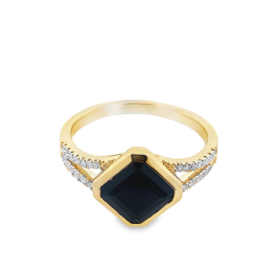 1.59 Bagt /0.14 Ctw Bird 14K Yellow Gold Black Agate & Dia Ring Size 7 2.2Dwt