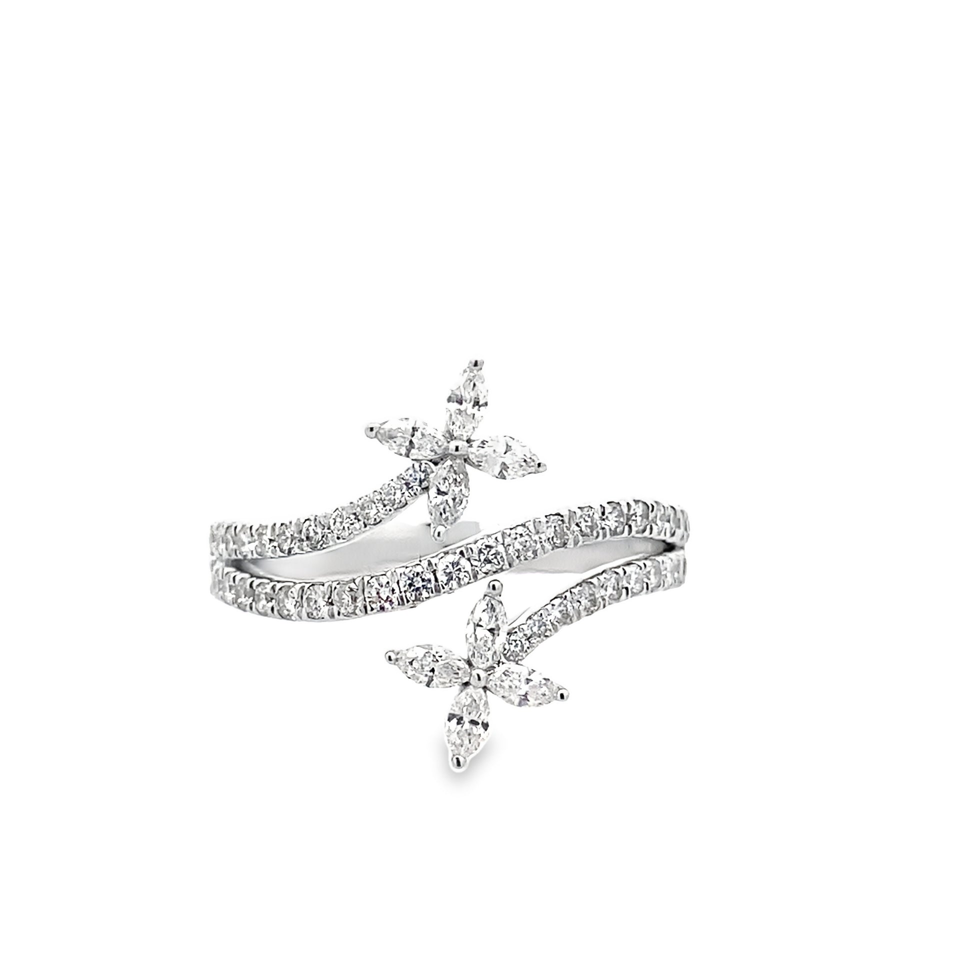 0.75Ctw 14K White Gold Diamond Flower Fashion Ring Size 7 2.9Dwt