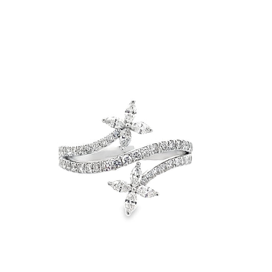 0.75Ctw 14K White Gold Diamond Flower Fashion Ring Size 7 2.9Dwt