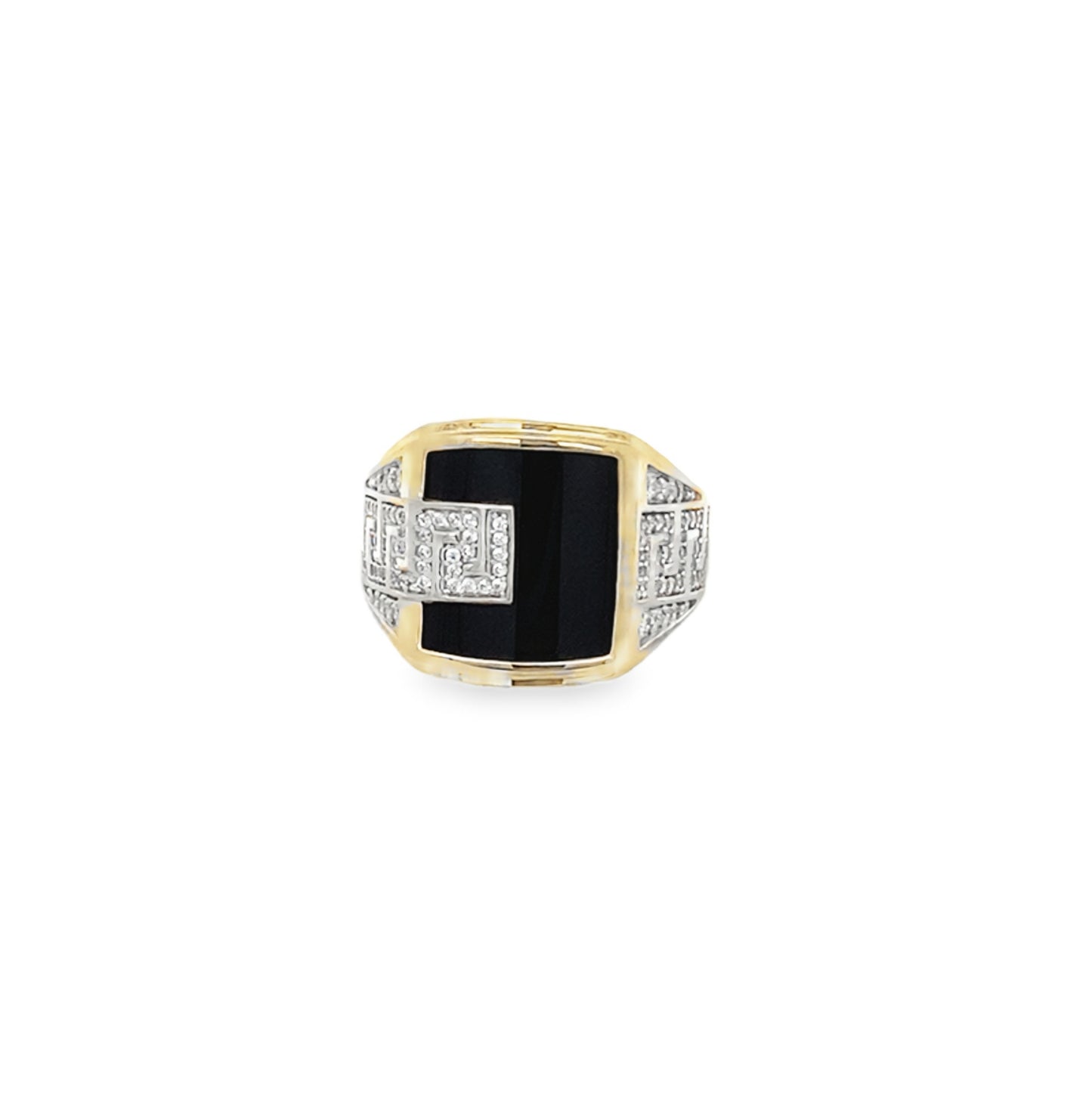 10K Yellow Gold Sq Onyx & Cubic Zirconia Mens Ring Size 11 4.4Dwt