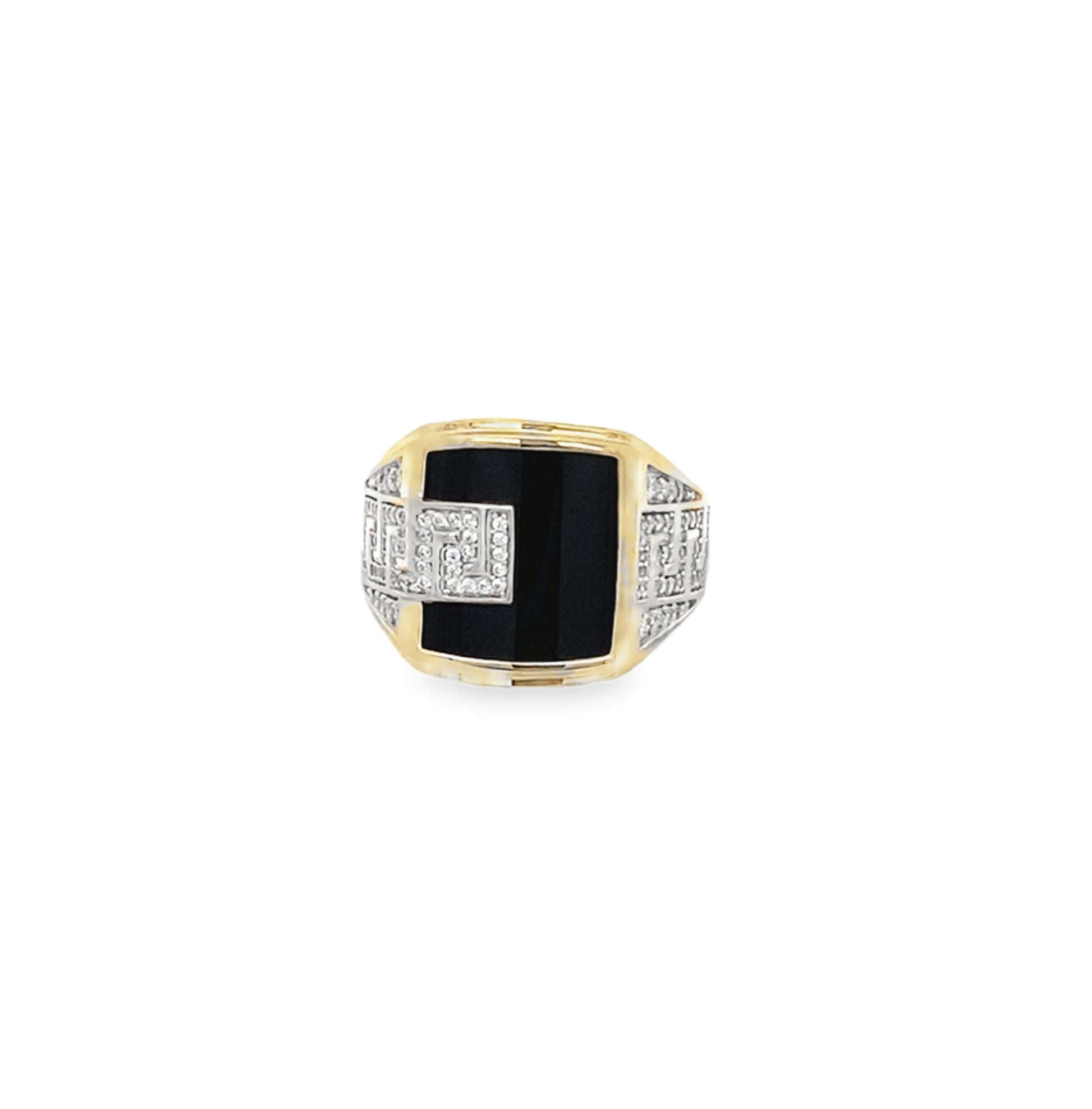 10K Yellow Gold Sq Onyx & Cubic Zirconia Mens Ring Size 11 4.4Dwt