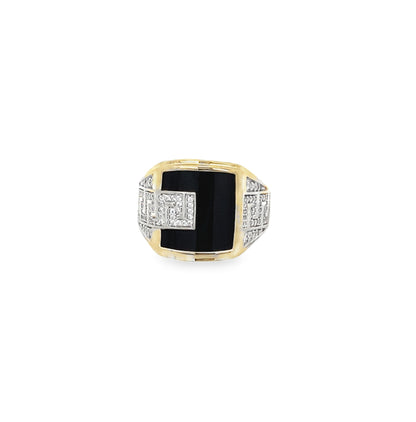 10K Yellow Gold Sq Onyx & Cubic Zirconia Mens Ring Size 11 4.4Dwt