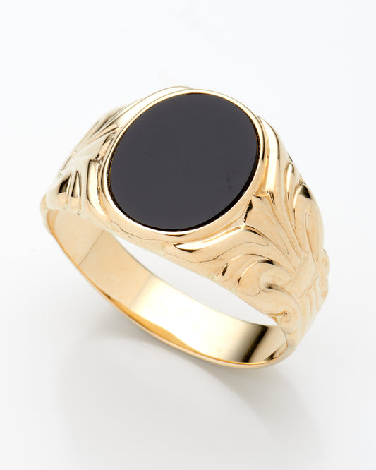 14K Yellow Gold Mens Oval Onyx Ring Size 12 3.8Dwt
