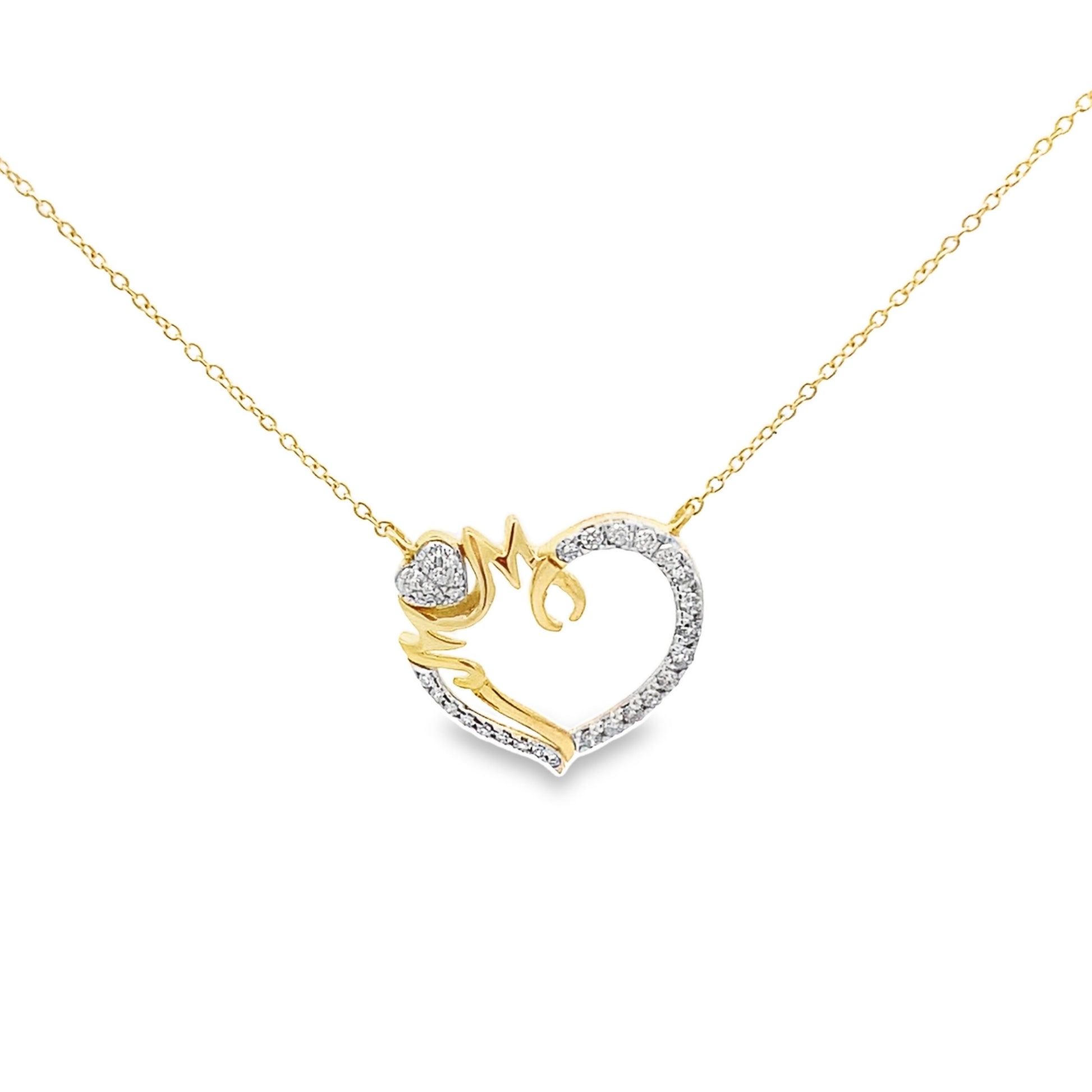 0.16Ctw 14K Yellow Gold Diamond "Mom" Heart Necklace 18In 1.3Dwt